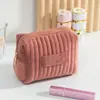 Bolsa de Maquillaje Acolchada de Terciopelo Rayado, Aspecto de Alta Calidad, Portátil, Neceser Suave, Bolsa de Almacenamiento de Cosméticos Más Vendida Transfronteriza