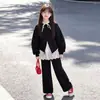 Conjunto Infantil 2026 Nova Moda Outono Camisa com Renda e Moletom Conjunto de Duas Peças Tendência