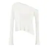Top de punto asimétrico de manga larga con un hombro, cuello de encaje, estilo chica atrevida para mujer, principios de otoño, corto, translúcido