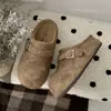 Zapatos Birkenstock de Punta Redonda y Suela Gruesa, Medio Abiertos para Mujer, Ropa Exterior 2026 Otoño/Invierno Nueva Llegada, Slip-on, Retro, Elevadores de Altura, Pantuflas de Suela Suave