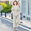 Conjunto de Manga Curta para Mãe, Moderno e Casual, Conjunto de Duas Peças de Verão para Mulheres de Meia-Idade e Idosas, 40-60 Anos, Roupa Leve para Mulheres de Meia-Idade