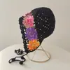 Chapéu de Crochê Puro Algodão, Chapéu Colorido em Degradê, Chapéu de Tricô Estilo Étnico Retrô para Primavera e Outono, Chapéu de Lã Vazado para Verão