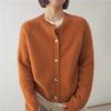 25 Nuevo Cárdigan de Punto de Lana Pura Otoño e Invierno para Mujer Suéter Holgado de Manga Larga para Mujer Cuello Redondo Grueso Delgado Ropa Exterior Superior