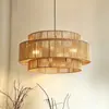 Lámpara de araña tejida de ratán de doble capa, lámpara de comedor de estilo japonés moderno, lámpara de araña de estilo wabi-sabi para mesa de comedor y sala de estar, accesorio de iluminación de estilo madera natural