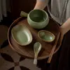 Set de Mesa Cerámico de Alta Calidad para Matcha Verde de Porción Individual para Uso Doméstico con Asa Tazón para Fideos Instantáneos Plato Pequeño Tazón para Uso Individual