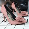 2586-13 (oferta especial) Sapatos femininos de moda coreana salto agulha salto alto bico fino laço grande camada única sapatos sapatos de casamento