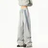 Pantalones Casuales de Tres Rayas Estilo Americano para Hombres y Mujeres, Marca de Tendencia Primavera, Pantalones Deportivos Sueltos con Bordado Pesado de Letras, Pantalones de Pierna Ancha