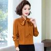 Blusa de Gasa con Cordones y Lazo para Mujer, Manga Larga, Nueva Moda Primavera 2026, Holgada, Adelgazante, Top Elegante