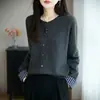 Nuevo cárdigan de punto a cuadros patchwork para mujer de otoño e invierno con un elegante diseño coreano, corte holgado, suave y cómodo
