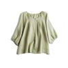 Sentido Artístico Japonés Rama Alta Hueso Esponjoso Ramio Puro Elegante Plisado Cuello Redondo Manga Camisa Top Ligero Mujer