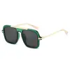 Gafas de sol retro europeas y americanas de doble puente y montura cuadrada para hombre y mujer, lentes de protección solar con patillas metálicas de moda, venta al por mayor transfronteriza