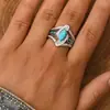 Venta Caliente Transfronteriza Nuevo Producto Moda Retro Europea Americana Anillo con Incrustaciones de Pedrería Turquesa Sintética Joyería para Mujer Fabricante Mayorista