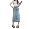 Saia Jeans Nova de Verão 2026 de Cintura Alta em Linha A para Mulheres, Tamanho Grande, Saia Lápis de Comprimento Médio Emagrecedora com Fenda