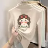 Y2529# Camisa Grossa Forrada com Lã para Meninas Outono/Inverno Veludo Alemão Manga Longa Quente Camiseta Infantil Gola Meia Alta Jaqueta Interna T