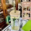 Vaso de Vidrio Cuadrado con Asa para Uso en Casa, Vaso de Agua de Cristal con Popote Estilo Ins para Mujeres, Base Plana, Vaso Calentable, Estilo Ins