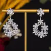 Pendientes de Borla con Flor de Zirconia de Lujo Ligero Transfronterizos Pendientes Exquisitos Retro Europeos y Americanos con un Toque Elegante y de Alta Gama para Mujer
