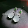 Novos Brincos de Calcedônia Verde Gelo Cabochão com Cravação em Prata 925, Versáteis Brincos de Jade Estilo Chinês para Mulheres, Atacado