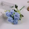 Arranjo de Flores Mini Rosas Artificiais 7 Cabeças Estilo Levemente Luxuoso para Decoração de Sala de Estar em Casa, Decoração de Mesa de Centro com Flores de Seda