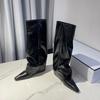 Botas de Cano Alto Estilo Novo 2023 para Mulheres, Botas de Cavaleiro de Salto Alto com Bico Fino, Botas Niche de Couro Envernizado para Calças