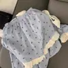 Pijama con Estampado Integral y Adorno de Encaje, Lazo, Conjunto de Shorts de Manga Corta para Verano para Mujer, Las Niñas Pueden Usarlo como Ropa de Casa