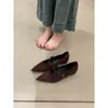 Zapatos Mary Jane de Tacón Grueso Puntiagudos Estilo Francés para Mujer, Nuevo Modelo 2025, Mocasines Bajos de Gamuza con una Sola Correa, Zapatos Individuales Versátiles