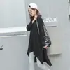 Otoño e invierno 2020 nuevo suelto talla grande color liso manga larga camiseta mujer larga cuello redondo irregular con abertura falda camiseta