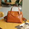 2026 Nova Bolsa Feminina de Couro Puro Grande Capacidade Bolsa de Mão Dupla Camada Bolsa Transversal Couro Genuíno Simples Casual Bolsa de Ombro para Mulheres