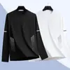 Camiseta de manga larga para hombre de color liso Sorona, versátil, corte holgado, cuello redondo, para primavera y otoño, top casual moderno