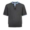 Camiseta de Verano para Hombre Estilo Retro Americano Bloques de Color Gris y Azul Manga Corta Falso Dos Piezas Camisa Polo de Media Manga