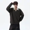 Sudadera de Punto Falsa de Dos Piezas Estilo Retro Americano para Hombre Otoño Marca de Tendencia Sensación de Alta Gama Informal Perezoso Versátil Suéter Superior