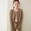 Suéter de cachemira pura para mujer, estilo grueso, cárdigan de cuello redondo, prenda exterior cálida, tejido plano de siete agujas, casual y versátil