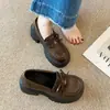 2026 Nuevos Mocasines de Charol para Mujer con Suela Gruesa Estilo Británico Lazo con Nudo en la Punta Zapatos Individuales Retro con Suela Gruesa 6176-7
