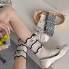 Calcetines de Encaje para Mujer Calcetines de Media Pantorrilla Delgados Calcetines de Pastel de Torre de Tres Capas Lazo Bordado Calcetines de Felpa Estilo Miumiu