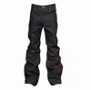 Jeans de alta calidad, originales, de nicho, de alta densidad, bordados, negro y rojo, mezclilla cruda sin blanquear, corte ajustado, pierna recta, microcampana, 13 onzas