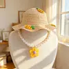 Sombrero de Sol de Verano para Gatos y Perros, Sombrero de Cereza y Piña para Mascotas, Perros Pequeños y Medianos, Decoración de Collar de Perlas de Oso de Peluche