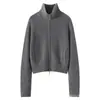 Cardigã longo de 100% cashmere puro com zíper duplo para mulheres, casaco curto com gola de lapela, peça externa casual solta, top espesso