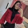 Camisa de Alta Gama Street Falsa de Dos Piezas con Diseño Jacquard y Puntadas Estilo Coreano Manga Murciélago Top de Manga Larga Ropa de Otoño para Mujer