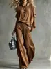 Conjunto de Camisa y Pantalón de Pierna Ancha para Mujer Mezcla de Lino 2026, Nuevo Estilo Simple Holgado Europeo y Americano, Blanco y Gris Oscuro