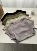 Camiseta Feminina Manga Curta Gola Redonda Slim Fit Cor Sólida em Seda Tencel, Novo Estilo de Verão com Costura nas Costas