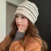 Gorro de Punto a Rayas con Borde Enrollado Estilo Coreano para Mujer, Cálido para Otoño/Invierno, Versátil, Adelgazante, Slouchy