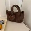 Bolsa tecida à mão bolsa tote casual fio de algodão palha trançada bolsa de ombro única nova bolsa para celular bolsa de axila coreana retrô mulheres