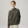 Outono/Inverno Novo Cashmere Feminino Gola Semi Alta Solto Quente Macio Pegajoso Versátil Temperamento Lã Camada Base Suéter Atacado