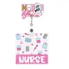 Polvo acrílico brillante fácil de estirar etiqueta de identificación de nombre de insignia médica set de tarjetas de identificación de enfermera de hospital hebilla fácil de estirar