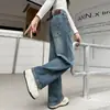 Jeans Rectos Holgados de Cintura Alta con Bolsillos para Niñas de Primavera y Otoño, Pantalones Largos Casuales de Pierna Ancha Estilosos y Versátiles, Estilo de Moda