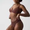 Conjunto de Sujetador Triángulo sin Aros Ultra-Delgado de Doble Capa Color Nude con Escote Profundo Estilo Mismo de Skims Kardashian
