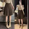 Saia Lápis de Lã Estilo Coreano Feminina Outono Inverno Novo Estilo Saia Plissada Evasê de Lã Cintura Alta Fenda Midi Feminina Cor Café