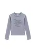 Camiseta Blanca y Gris de Cuello Redondo y Manga Larga para Mujer, Marca de Moda Estilo Americano, Diseño Simple de Letras, Corte Ajustado, Preciosa Camiseta Interior