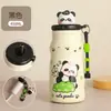 Taza infantil de acero inoxidable aislada con dibujos animados, con colador de té y pajilla, adecuada para niños y niñas, portátil para la escuela, para leche o agua