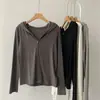 Cárdigan con capucha de color liso pegajoso para mujer, otoño e invierno, estilo coreano, corte ajustado, estiliza, manga larga, chaqueta casual, sudadera corta