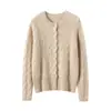 Suéter Feminino de Caxemira 100% Caxemira Estilo Novo Outono/Inverno Malha Grossa Sete Fios Quente Redutor de Idade Botão Pérola Cardigan de Tricô Trançado